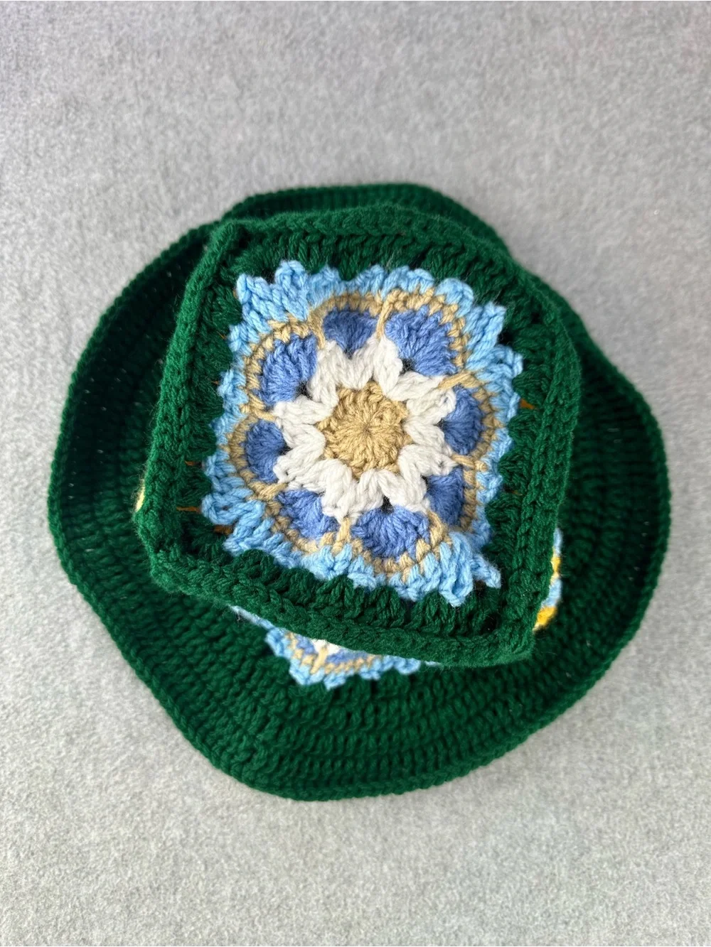 Handmade Crochet Granny Square Bucket Hat Boho Floral Hippie Cottagecore Knit